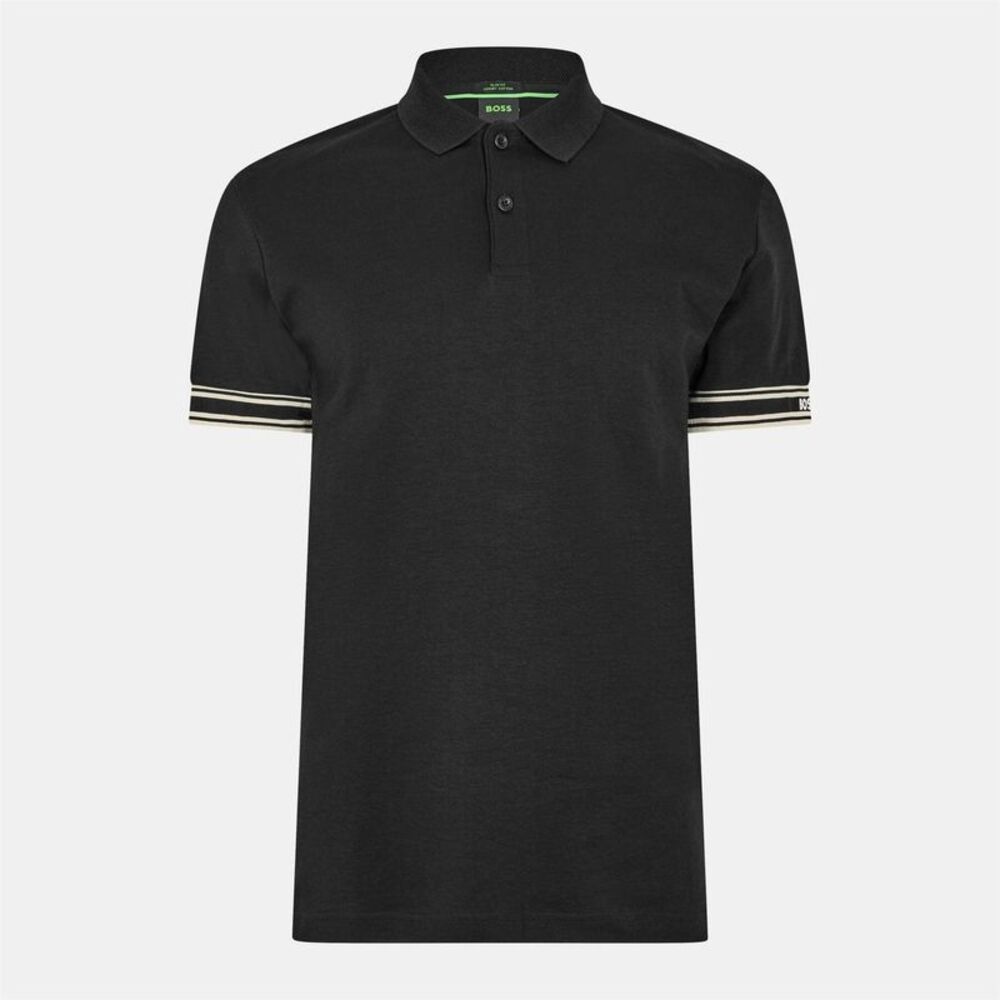 Boss Mens Zone Stripe Cuffed Slim Polo Shirt / Black